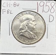 1958 D Franklin Silver Half Dollar Coin Choice BU Unc FBL ...