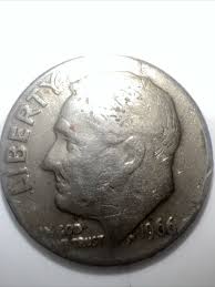 1966 Roosevelt dime no mint mark, Distorted IN and WE [RARE ...