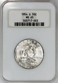 1954-S Franklin Half Dollar - NCG MS 65 (No Line Fatty Slab)