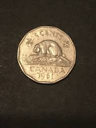 1961 Canadian Five Cent Coin 🇨🇦 Canada Nickel Beaver ...