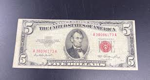 1953 5 Five Dollar Legal Tender Red Seal Note Bill VG / Fine ...