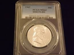 1963 Half Dollar Franklin Double die Reverse PCGS MS 64 ...