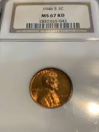 1946 S Lincoln Wheat Cent NGC MS67 RD. Penny Bright RED ...