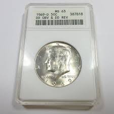 1969 D ANACS MS63 Double Die Obverse Reverse Silver Kennedy ...