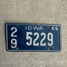 1965 Iowa License Plate Vintage Blue White Wall Decor ...