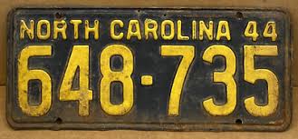 ORIGINAL WW-11 1944 NORTH CAROLINA LICENSE PLATE ( 648-735 ...