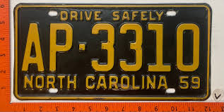 1959 North Carolina #AP-3310 Passenger License Plate ...