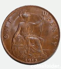 1918 Penny, Ghosting, XF – George V • Coinsfolder