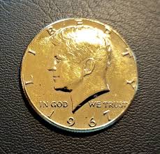 1967, Kennedy Half Dollar, 40% Silver With Gold Plating ...