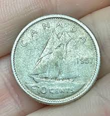 Rare 1957 CANADIAN 10 CENTS US Mint Like new | Mercari