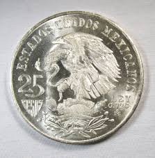 1968 T-I Mexico Silver 25 Pesos UGEM UNC Coin AR453 ...