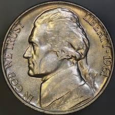 1961 JEFFERSON NICKEL BU FRESH FROM ORIGINAL ROLL-LOT AA 492 ...