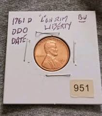 1961 D Lincoln Memorial Cent,Penny "L" on rim,Mint mark ...