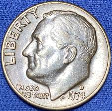 1974-D Roosevelt Dime Beautiful Brilliant Gray Toned Coin #5 ...