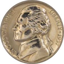 1957 Jefferson Nickel 5 Cent Piece Choice Proof 5c US Coin ...