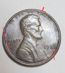 1972 Lincoln Penny No Mint Mark, Lettering Errors, Struck ...