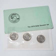 1) 1979 P D S Susan B Anthony Dollars Souvenir 3 Coin Mint Set Green Envelope | eBay