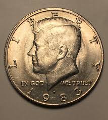 1983P Kennedy Half Dollar ERROR -- "Struck Through Grease ...
