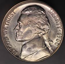 1960 D BU JEFFERSON NICKEL FRESH FROM AN ORIGINAL ROLL- LOT ...