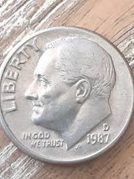 1987-D Roosevelt Dime Rare Full Bands AU BROAD-STRUCK ...