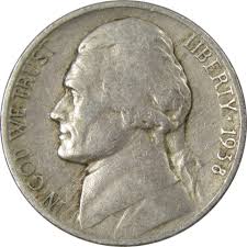 1938 Jefferson Nickel Circulated 5c Coin Collectible