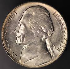 1954 D JEFFERSON NICKEL-FRESH FROM ORIGINAL COLLECTION-LOT ...