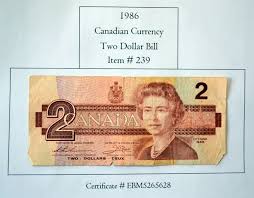 Canada Banknote 1986 2 Dollar, # 239, 2 Dollar Bill ...