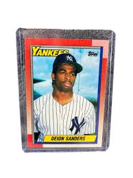Sold at Auction: 1990 Deion Sanders Yankees Topps Baseball Card - 'Prime Time' Collectible - Perfect For Grading
