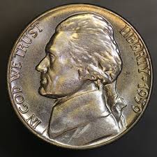 1959 D JEFFERSON NICKEL BU FRESH FROM ORIGINAL ROLL -LOT ...