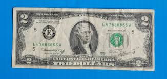 A, year 1976, Two-dollar bill, $2 US bank note, fancy serial ...