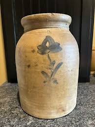 Antique 1 1/2 Gallon Blue Cobalt Flower Decorated Crock | eBay