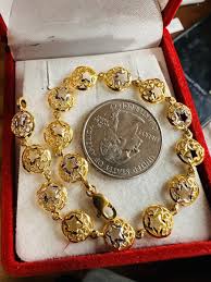 22K 916 Solid Dubai Gold Star Two tone Bracelet fits 7.5 ...