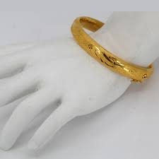 24K Solid Yellow Gold Double Happiness Phoenix Dragon Bangle ...