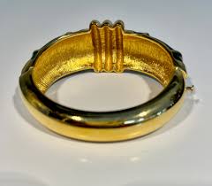 Vintage Green Enamel and 14k Gold Plated Bangle - F.W. ...