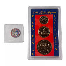 24kt Gold Layered Bicentennial 3 pc Coin Set + Colorized ...