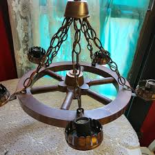 Vintage 5 Light Rustic Wagon Wheel Chandelier Light Fixture ...