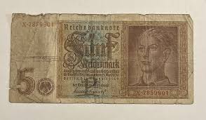 Germany 1942 5 mark note war-time Reichsbanknote WWII ...