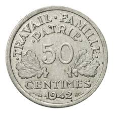 French 50 Centimes Coin | KM914.1 | France | 1942 - 1943