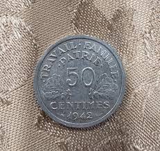 1942 50 Centimes Coin, French Currency, Etat Francais ...