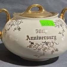 22k Gold Pearl China Co 50th Wedding Anniversary Creamer and ...