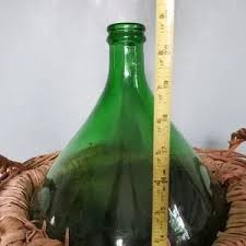 Hand Crafted | Dining | Antique French Hand Blown Green Glass Demijohn Wine Bottle W Wicker Basket D13 | Poshmark