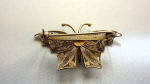 Vintage 800 Filigree Butterfly Brooch Gold and Silver Toned ...
