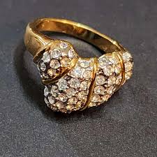 Vintage Gold Diamond CZ Ring, Statement Ring, Cocktail Ring ...
