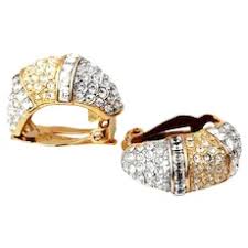 Nina Ricci Clip On Earrings, Gold Plated Pavé Rhinestone ...