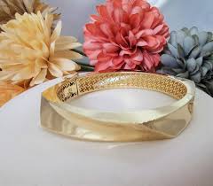 Buy 14K Real Gold Wide Handmade Geometric Bangle Bracelet ...