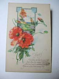 1924 "Happy" - Miss You Postcard with Poppies and Scene ...