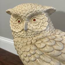 Vintage Ceramic Owl Sculpture 16” Tall Statue Red Eyes Rare ...