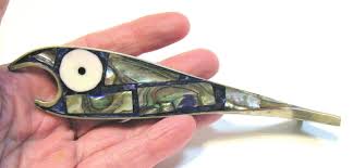 VINTAGE ABALONE FISH BOTTLE OPENER WITH ALPACA SILVER FRAME ...
