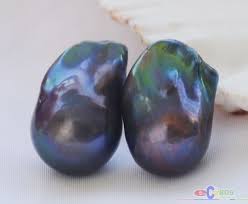 Huge 20mm BAROQUE Peacock Black Keshi Reborn PEARL EARRING ...