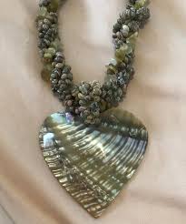 V Large Abalone Pearl Shell Heart With Jade Crystal - Heart Protection Necklace - Etsy